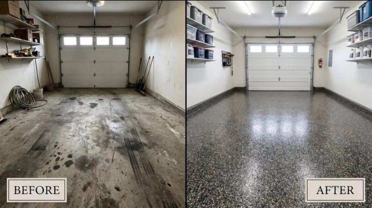 Epoxy flake flooring for garage and patio