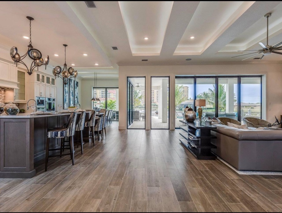 Wood-look LVP flooring in a luxury open-plan home