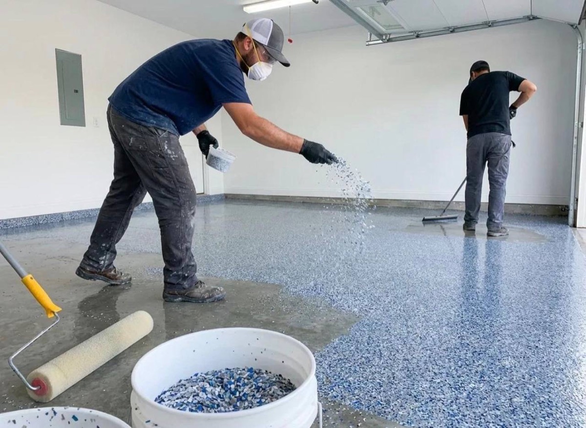 Epoxy flake flooring applied to a garage by West Coast Innovation Flooring in Fresno, CA